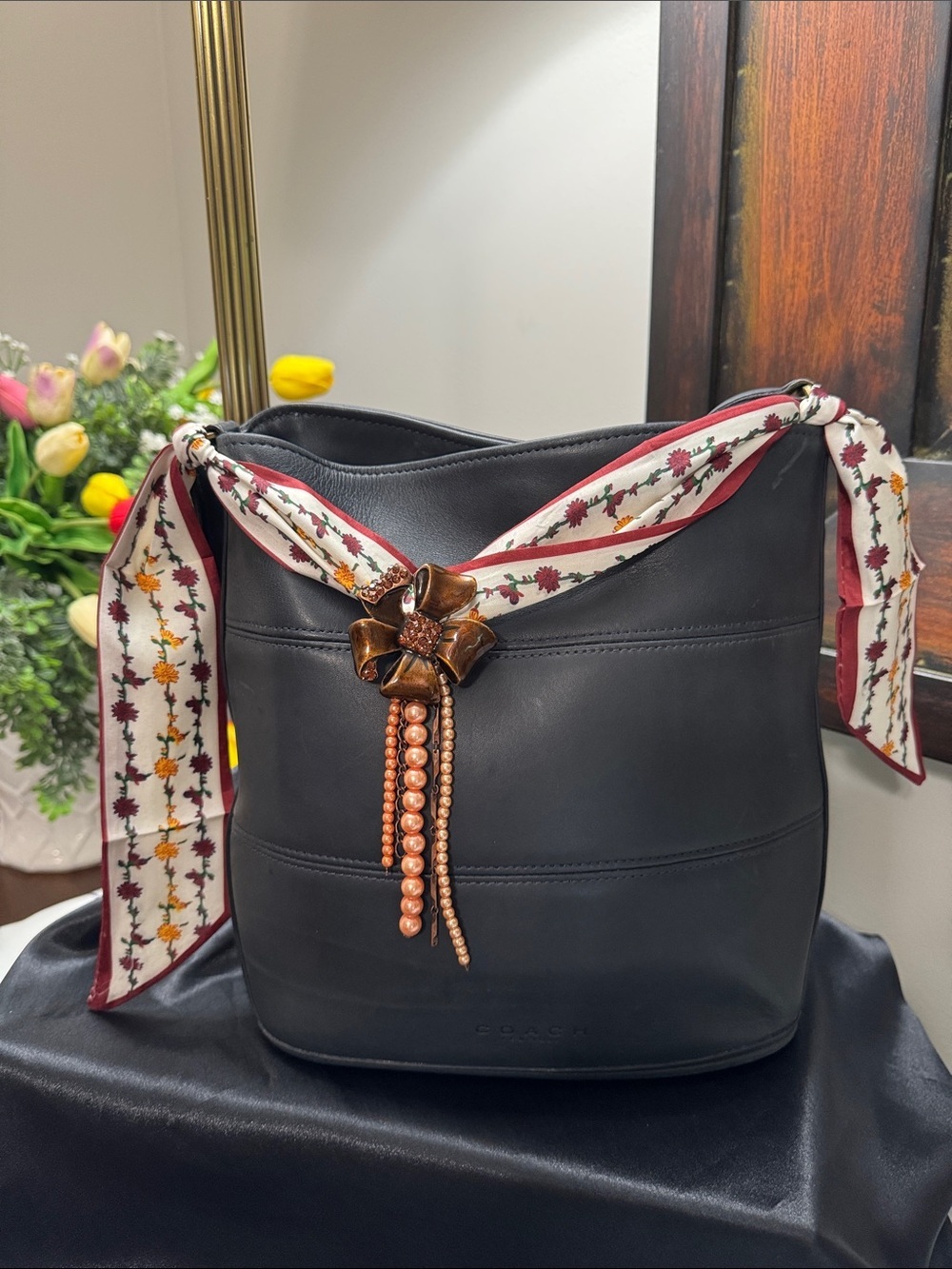 Bag Brooch with Floral Scarf